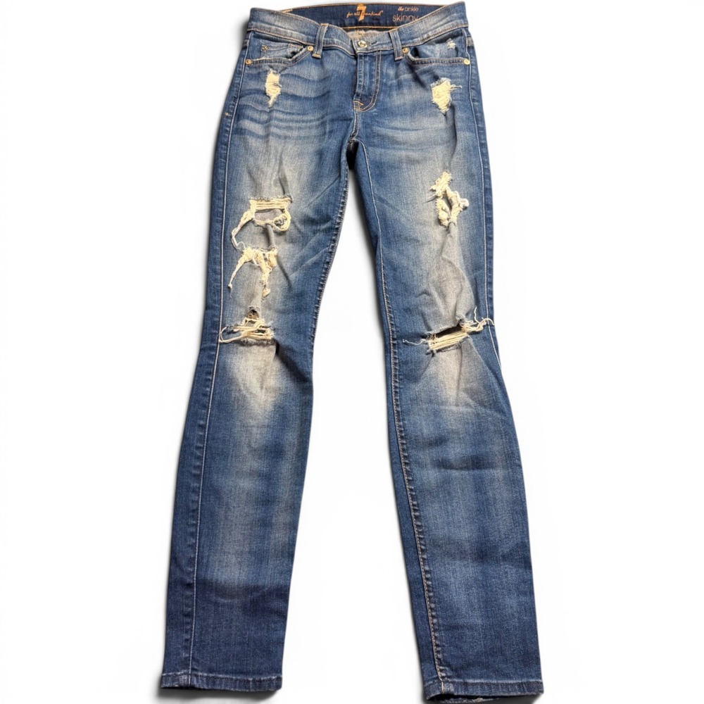 7 For All Mankind The Ankle Skinny Distressed Jeans Medium Wash Size 25 Womens
